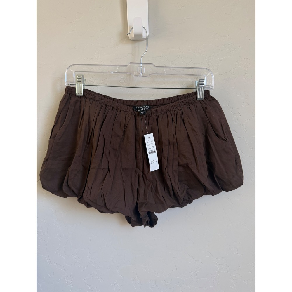 J.Crew Brown Cotton Puff Bubble Shorts CU311 Elastic Waist Pockets Womens S
